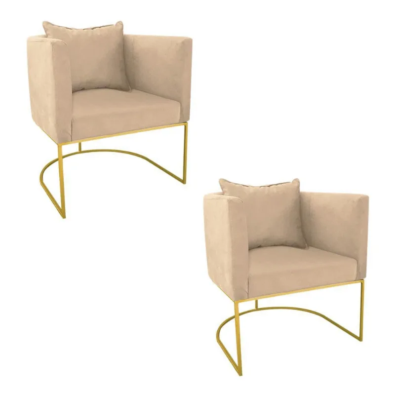 Kit 02 Poltronas Paola Suede Base Dourado D´rossi Bege