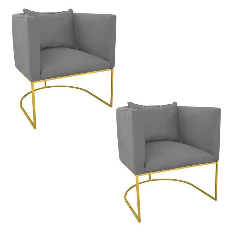 Kit 02 Poltronas Paola Suede Base Dourado Grafite D´rossi