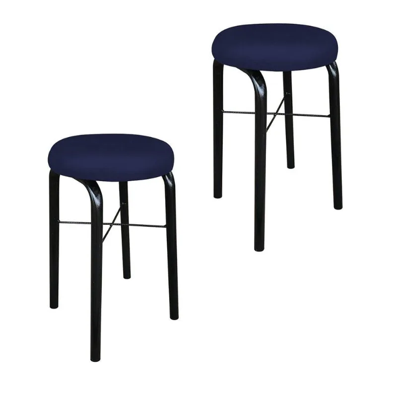 Kit 02 Banquetas Baixa Manu Corino Azul Marinho