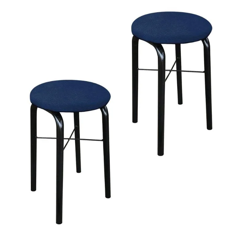 Kit 02 Banquetas Baixa Manu Suede Azul Marinho