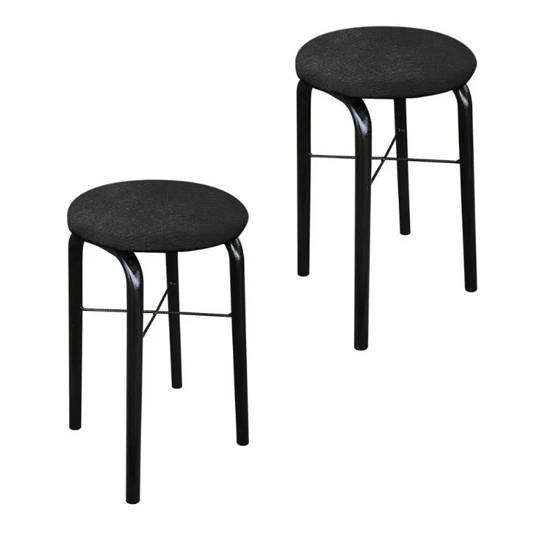 Kit 02 Banquetas Baixa Manu Suede Preto