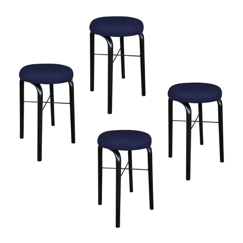 Kit 04 Banquetas Baixa Manu Corino Azul Marinho