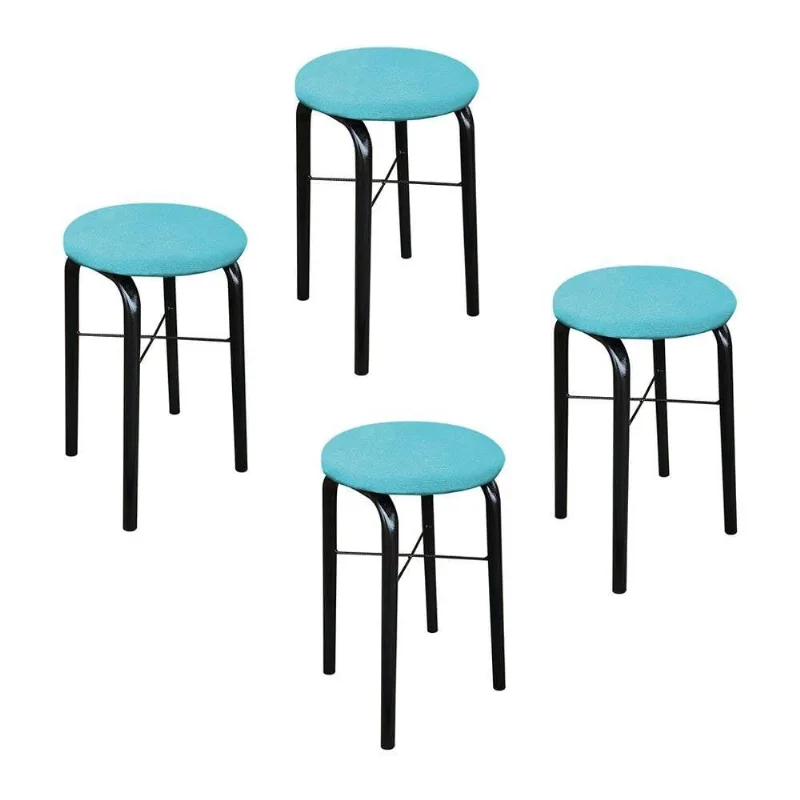Kit 04 Banquetas Baixa Manu Suede Azul Turquesa
