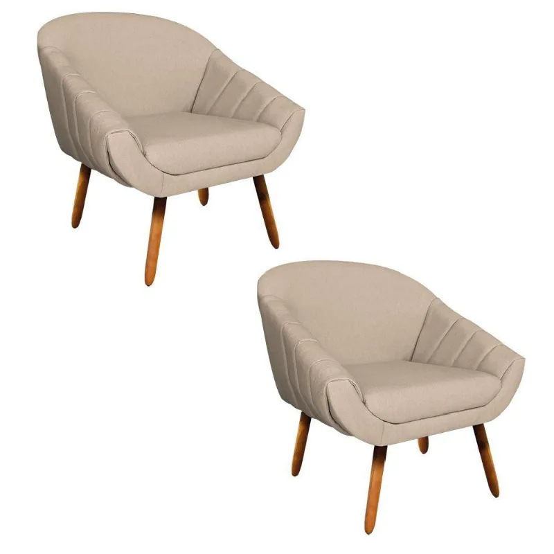 Kit 02 Poltronas Giovana Linho Grosso Bege