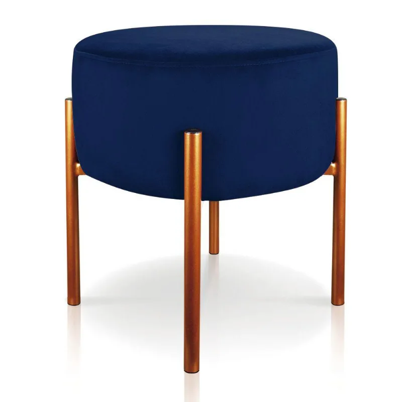 Puff Iron Suede Azul Marinho Base Metálica Cobre - Drossi