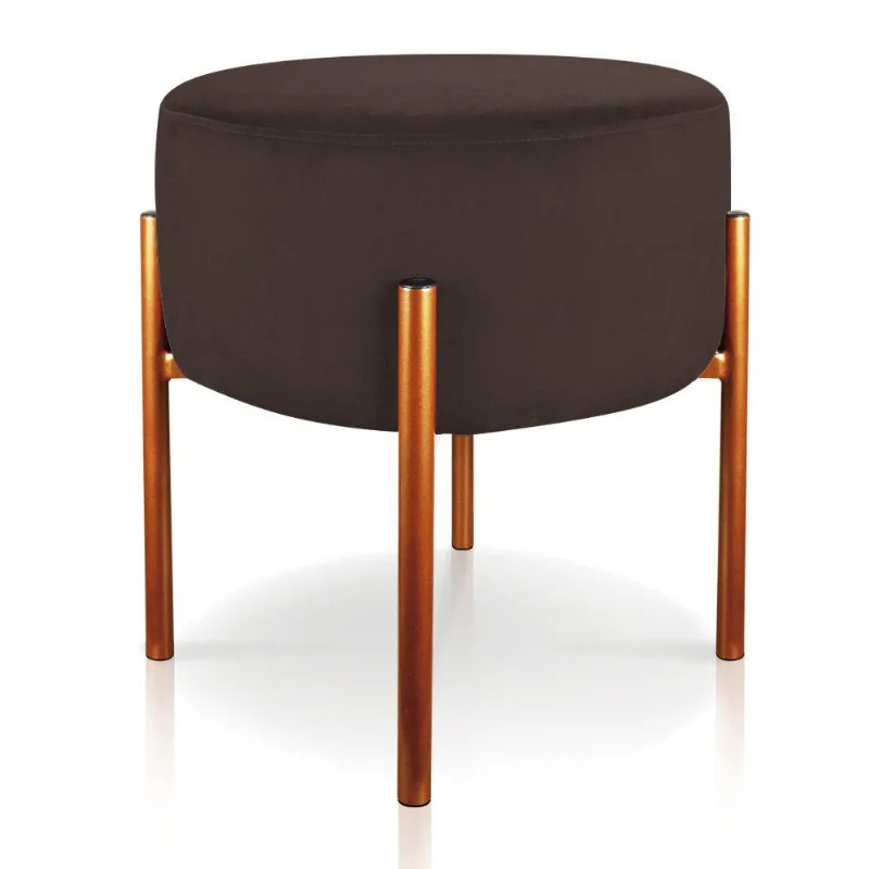 Puff Iron Suede Marrom Base Metálica Cobre - D´rossi