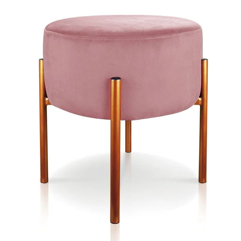 Puff Iron Suede Rosê Base Metálica Cobre - D´rossi