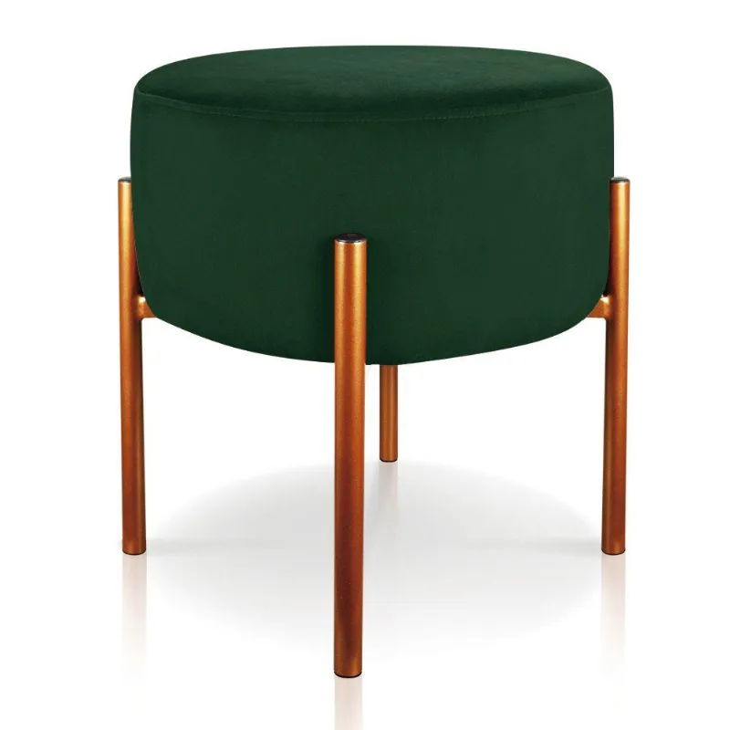 Puff Iron Suede Verde Base Metálica Cobre - D´rossi