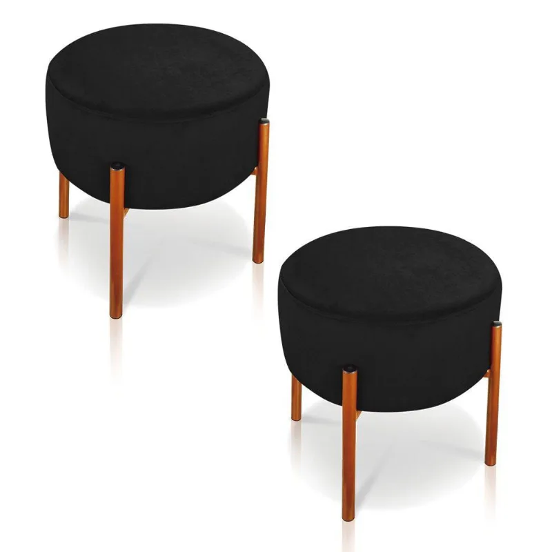 Kit 2 Puffs Iron Suede Preto Base Preto