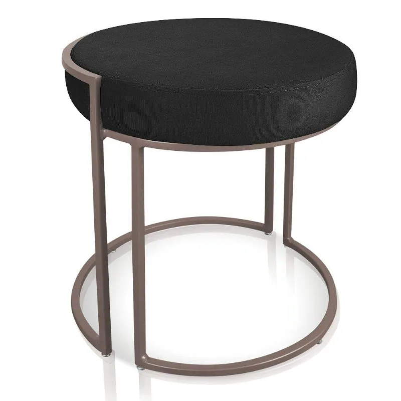 Puff Love Suede Preto Base Industrial Cobre D´rossi