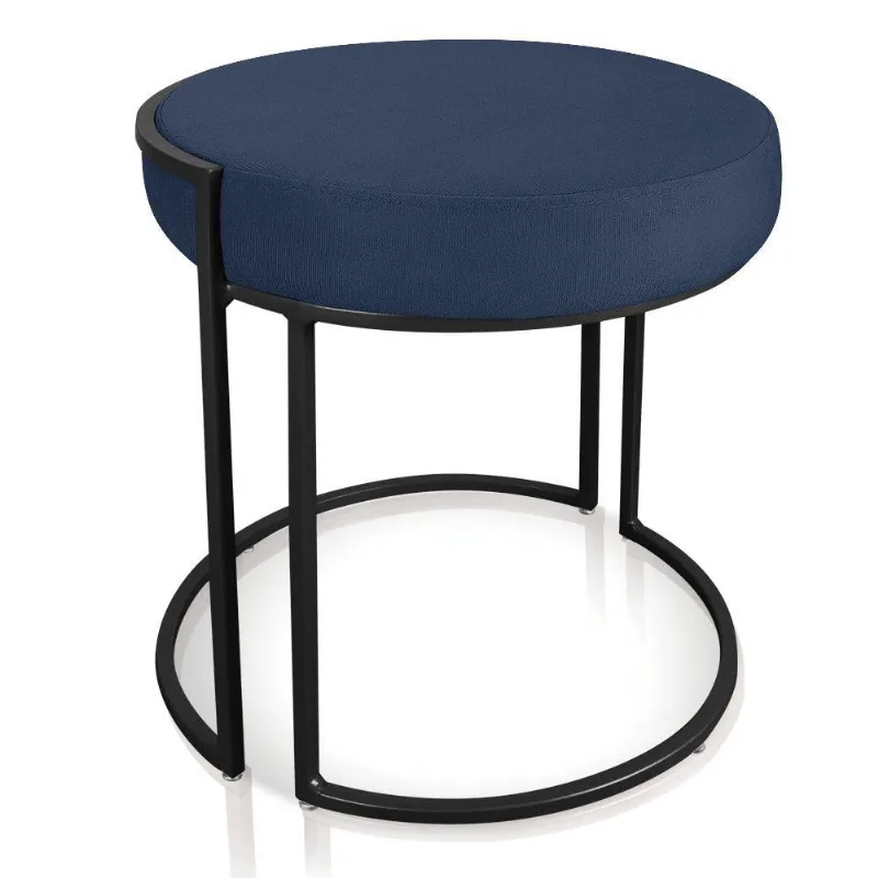 Puff Love Suede Azul Marinho Base Industrial Preta D´rossi