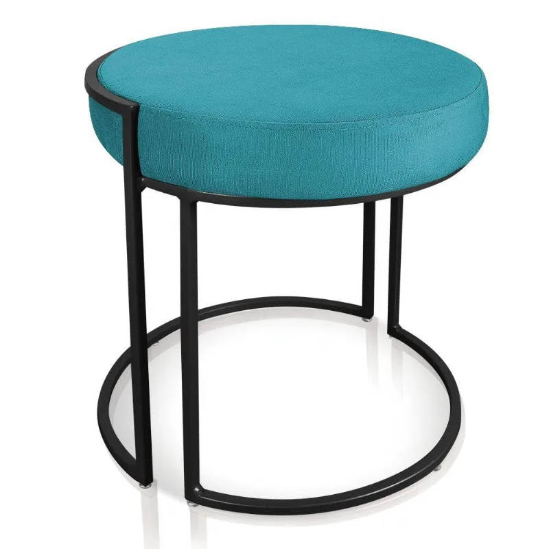 Puff Love Suede Azul Turquesa Base Industrial Preto D´rossi