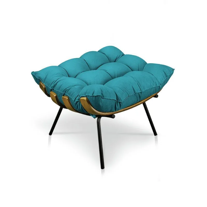 Puff Costela Suede Azul Turquesa Base Metal