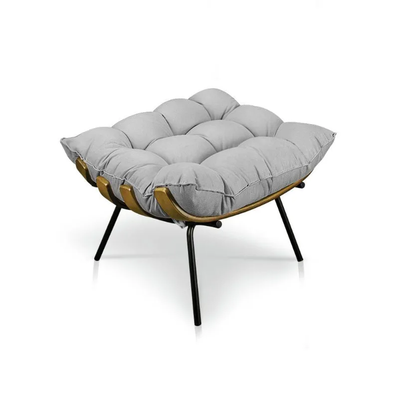 Puff Costela Suede Cinza Base Metal
