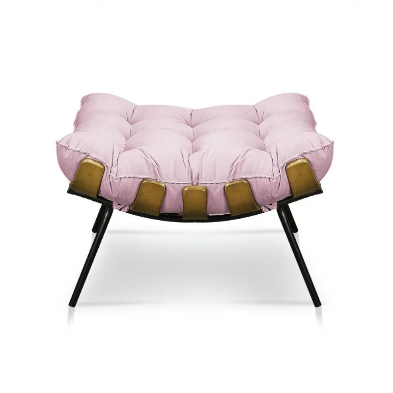 Puff Costela Suede Rosa Bebê Base Metal