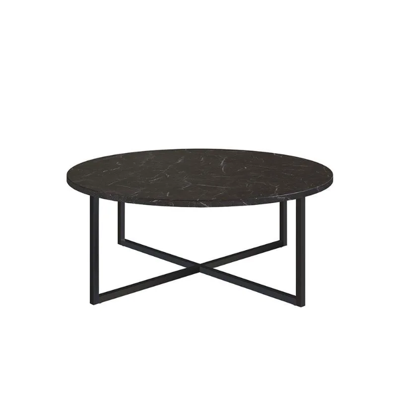 Mesa de Centro Baixa Estilo Industrial Base Metálica Preto
