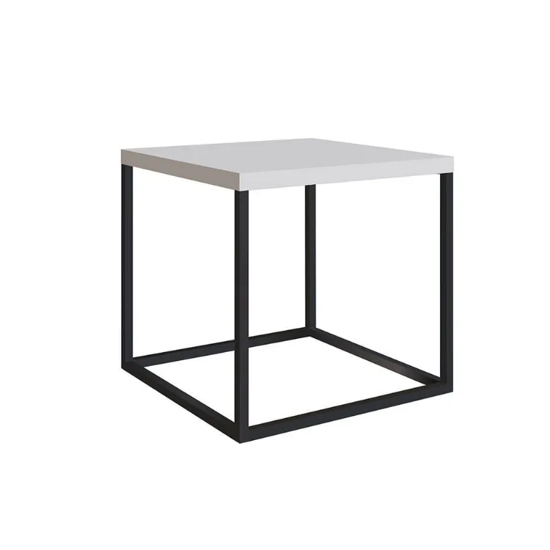 Mesa de Centro Cube Branco Fosco Base Metálica Preto 38cm