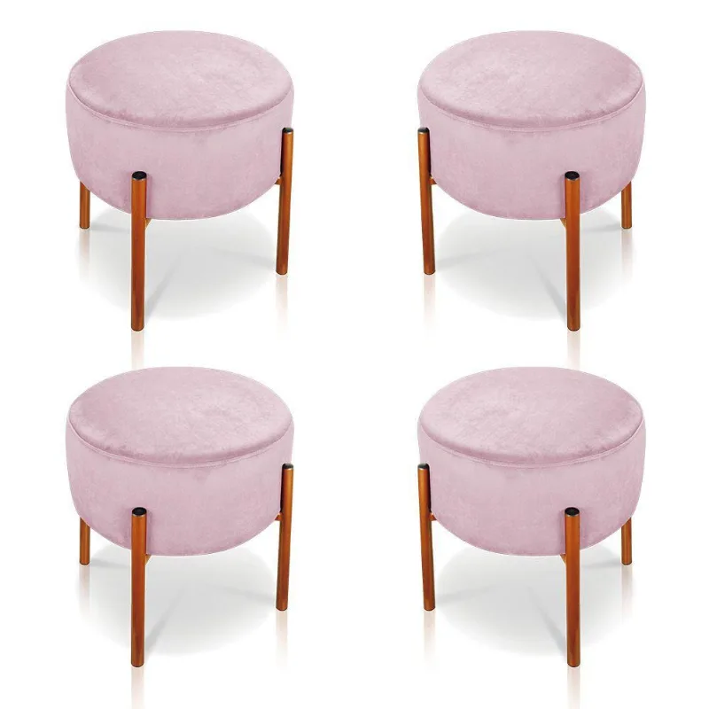 Kit 4 Puffs Iron Suede Cobre Rosa Bebê