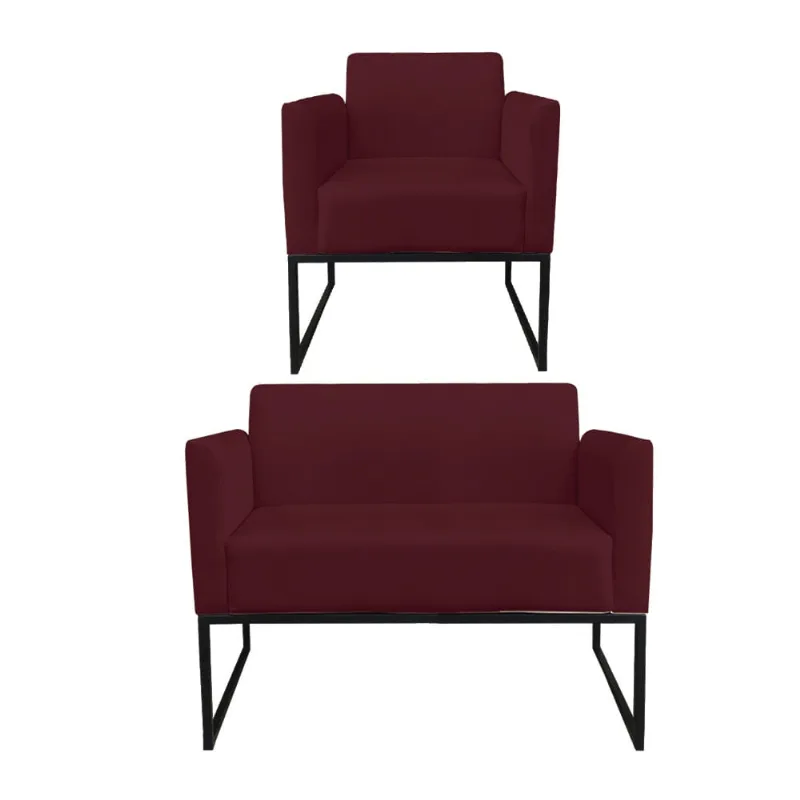 Sofá Namoradeira com Poltrona Base Industrial Preto Marisa Suede D03 - D?Rossi Vinho