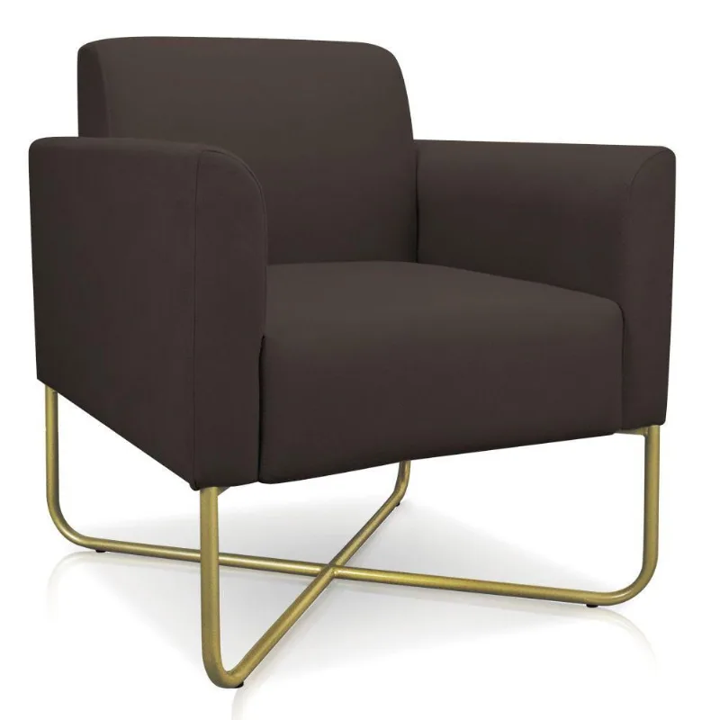 Poltrona Marisa Suede Marrom Base X Industrial Dourada