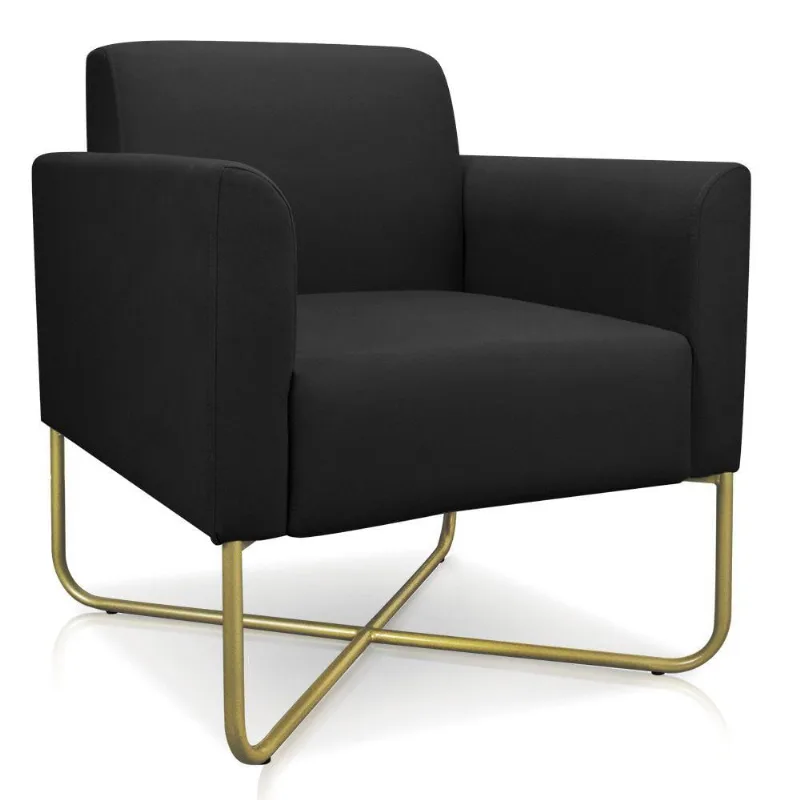 Poltrona Marisa Suede Preto Base X Industrial Dourada