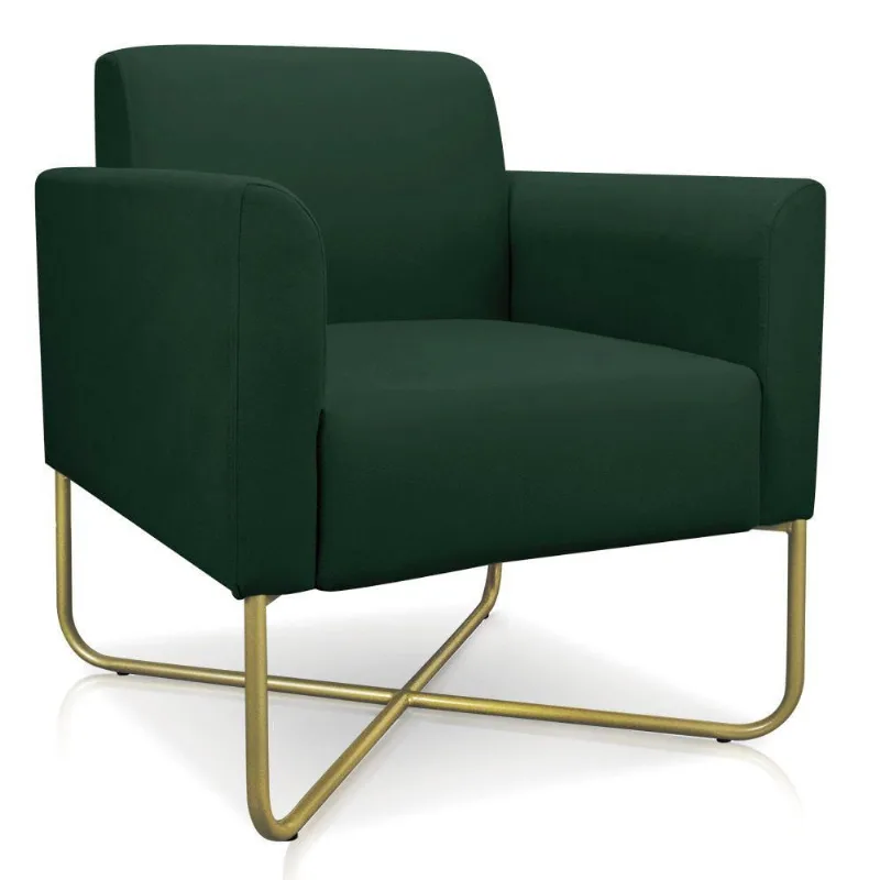 Poltrona Marisa Suede Verde Base X Industrial Dourada