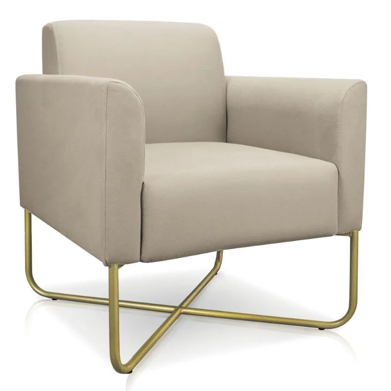 Poltrona Marisa Suede Base X Industrial Dourado Bege