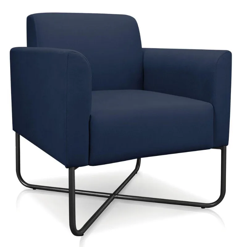 Poltrona Marisa Suede Azul Marinho Base X Industrial Preta