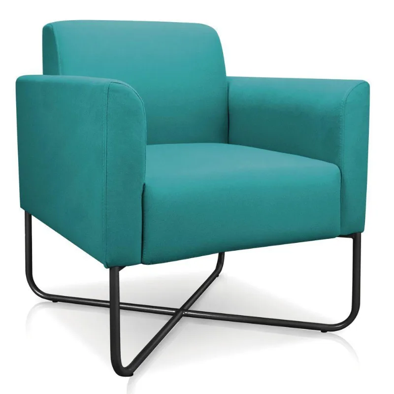 Poltrona Marisa Suede Azul Turquesa Base X Industrial Preta
