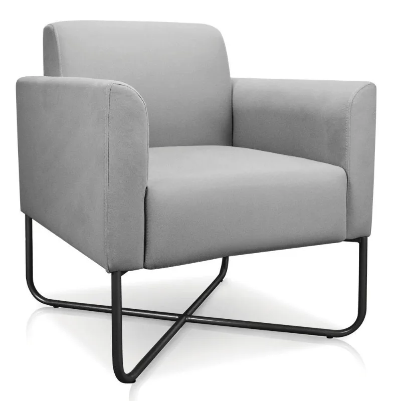 Poltrona Marisa Suede Cinza Base X Industrial Preta D´rossi