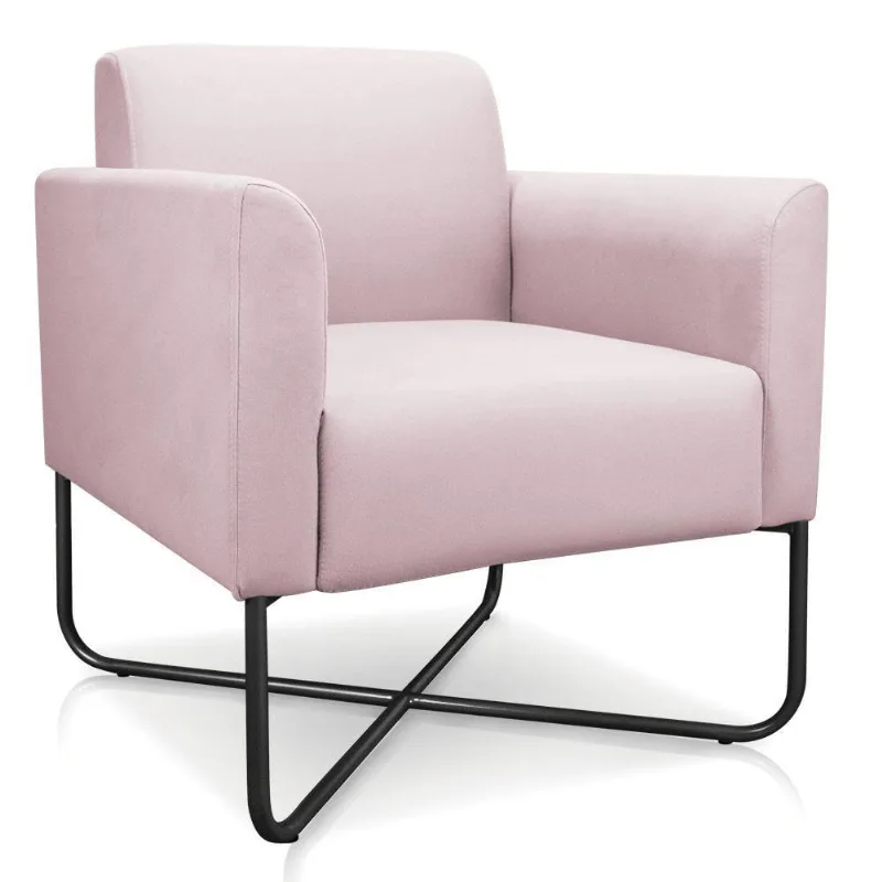 Poltrona Marisa Suede Rosa Bebê Base X Industrial Preta