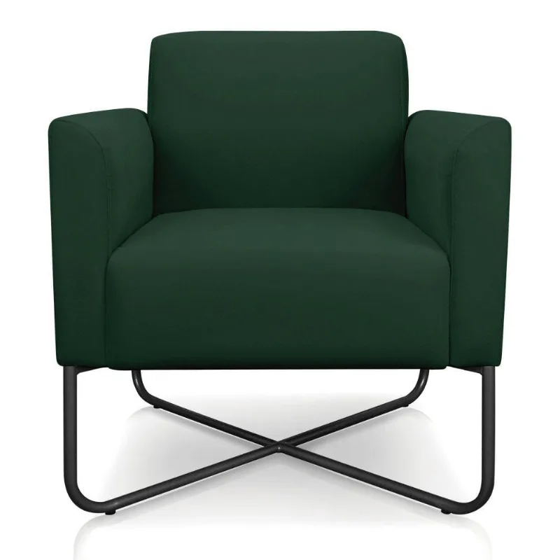 Poltrona Marisa Suede Verde Base X Industrial Preta