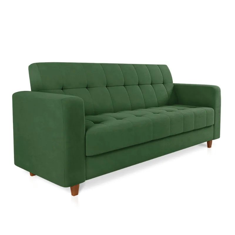 Sofá 03 Lugares Arezzo Suede Verde Pés Chanfrado Castanho - D'Rossi - DRossi
