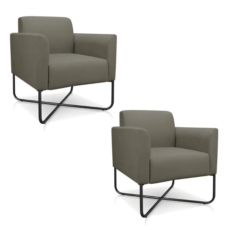 Kit 02 Poltronas Marisa Suede Base X Industrial Marrom Rato