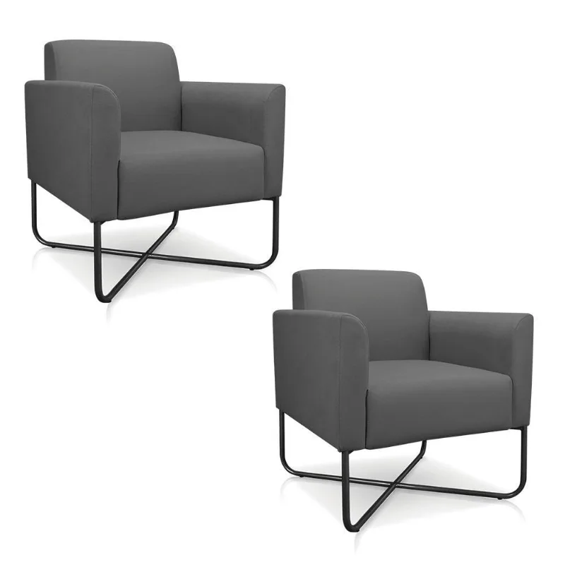 02 Poltronas Marisa Suede Grafite Base X Industrial Preta