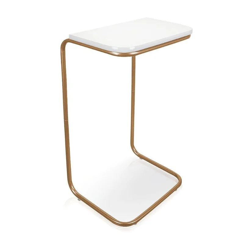 Mesa Lateral Tampo Multiuso P/ Sofá Base Dourado Branco
