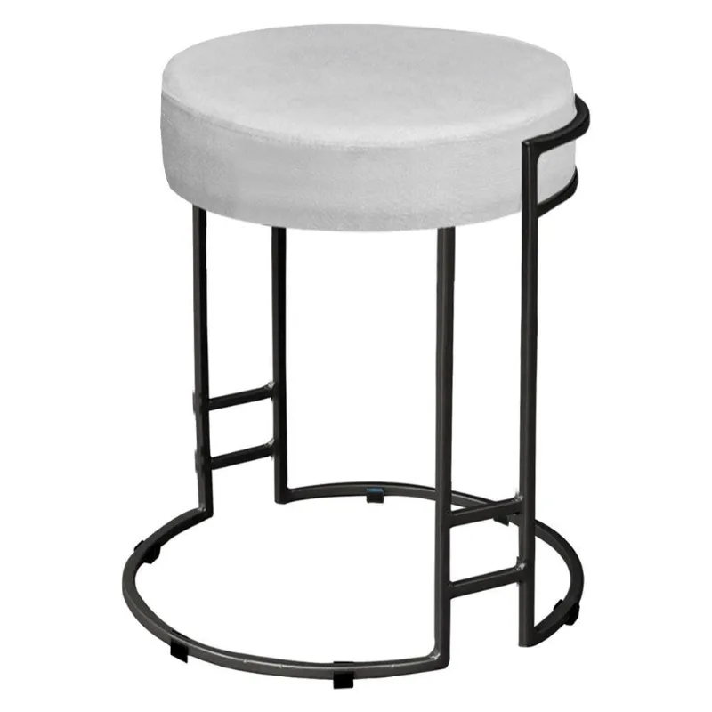 Puff Dara Suede Branco Base Industrial Preta