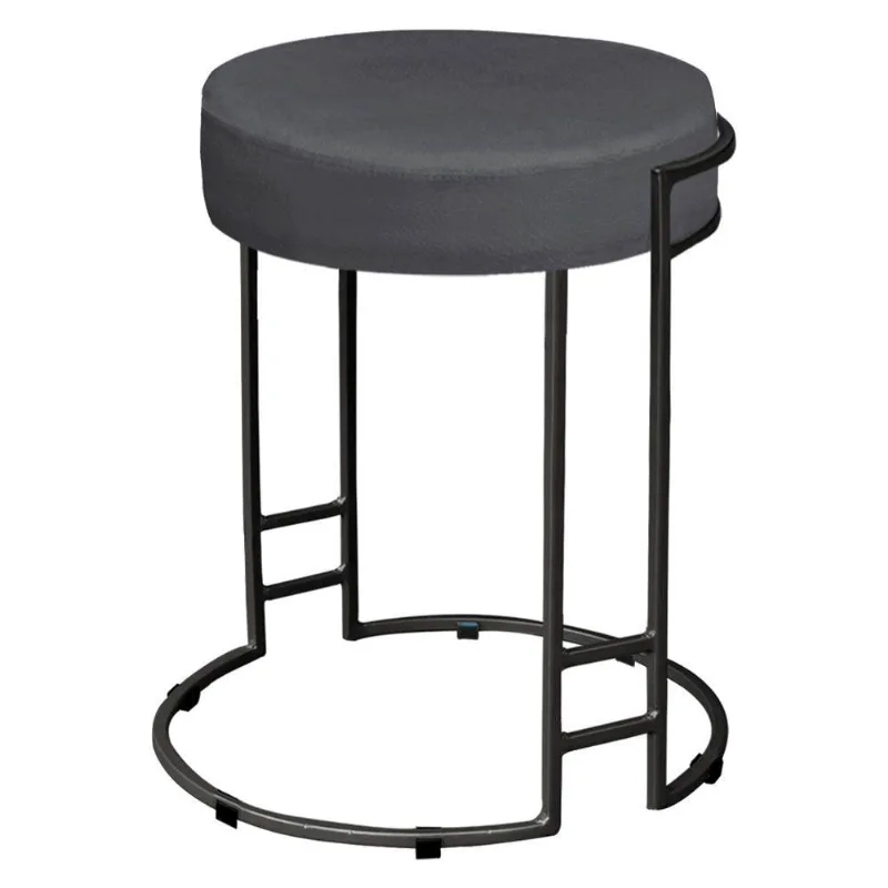 Puff Dara Suede Cinza Base Industrial Preto