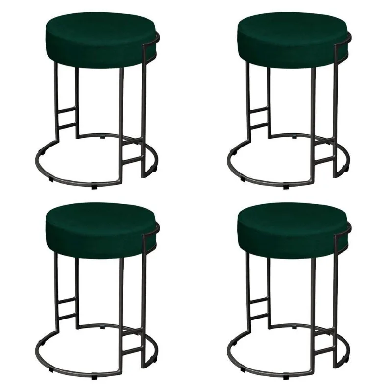 Kit 04 Puffs Dara Suede Verde Base Industrial Preto