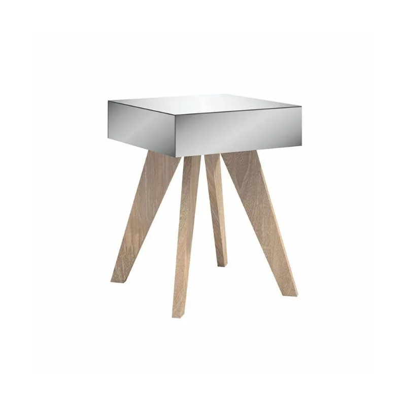 Mesa Lateral Retrô Quadrada Espelho Carvalho 59cm