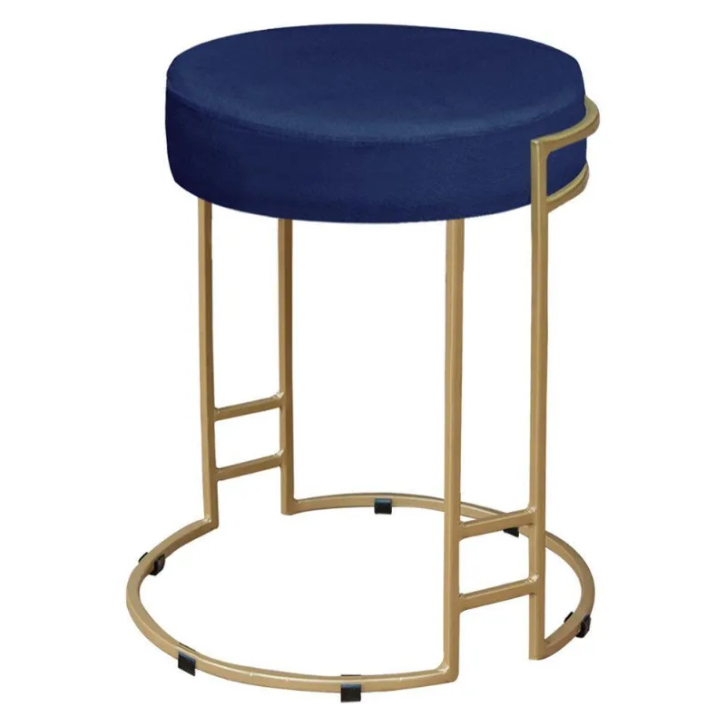Puff Dara Suede Azul Marinho Base Industrial Dourado