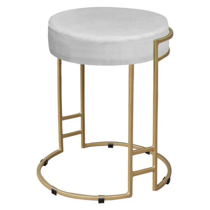 Puff Dara Suede Branco Base Industrial Dourado