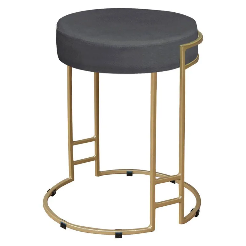 Puff Dara Suede Cinza Base Industrial Dourado