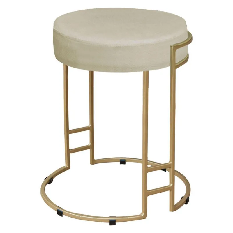 Puff Dara Suede Base Industrial Dourado Bege