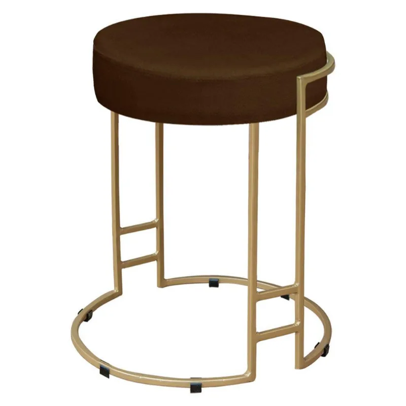 Puff Dara Suede Base Industrial Dourado Marrom