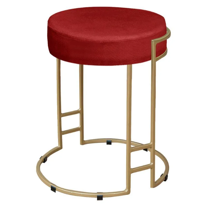 Puff Dara Suede Base Industrial Dourado Vermelho