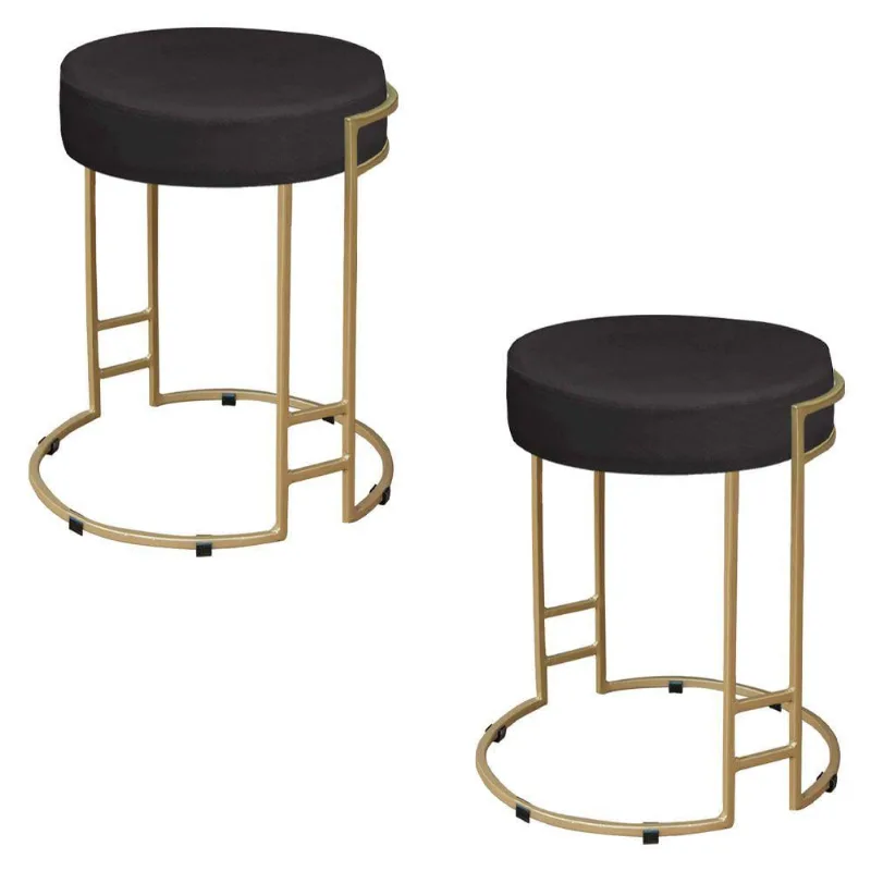 Kit 02 Puffs Dara Suede Base Industrial Dourado Preto