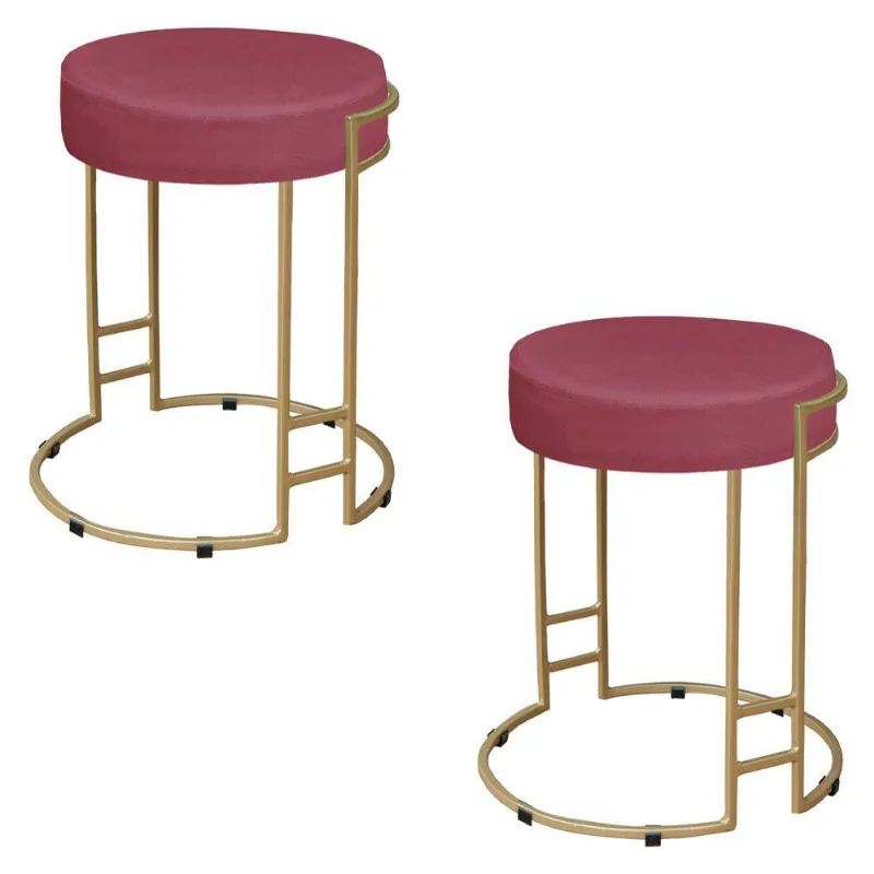 Kit 02 Puffs Dara Suede Base Industrial Dourado Rosa