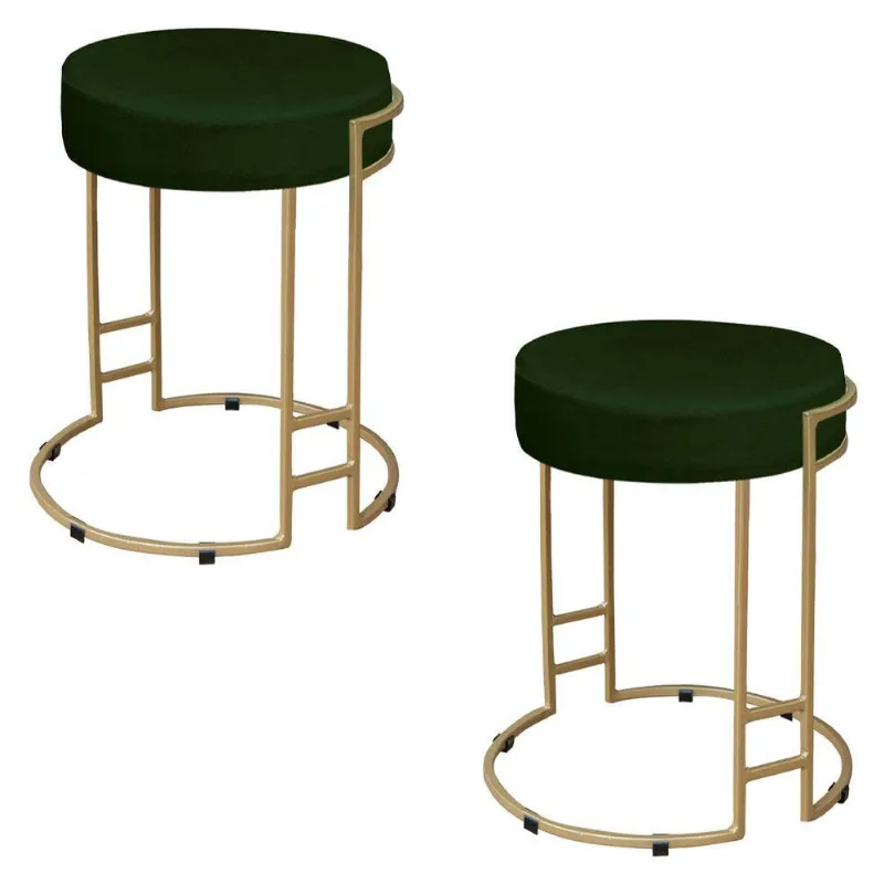 Kit 02 Puffs Dara Suede Base Industrial Dourado Verde