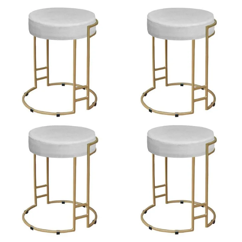 Kit 04 Puffs Dara Suede Branco Base Industrial Dourado